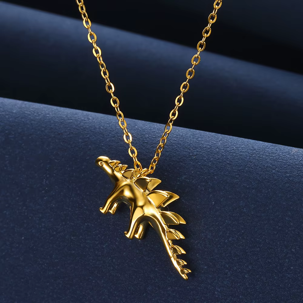 Golden Dinosaur Necklace - Stegosaurus