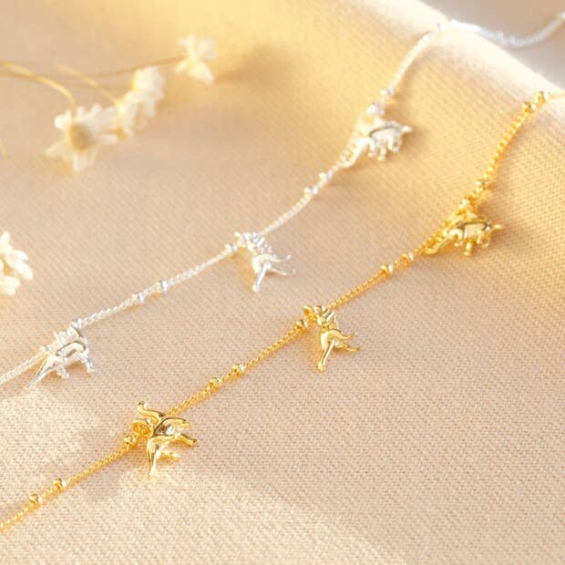 Dinosaur Charm Necklace - Jurassic Elegance in Gold