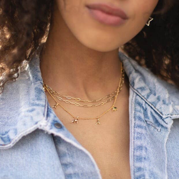 Dinosaur Charm Necklace - Jurassic Elegance in Gold