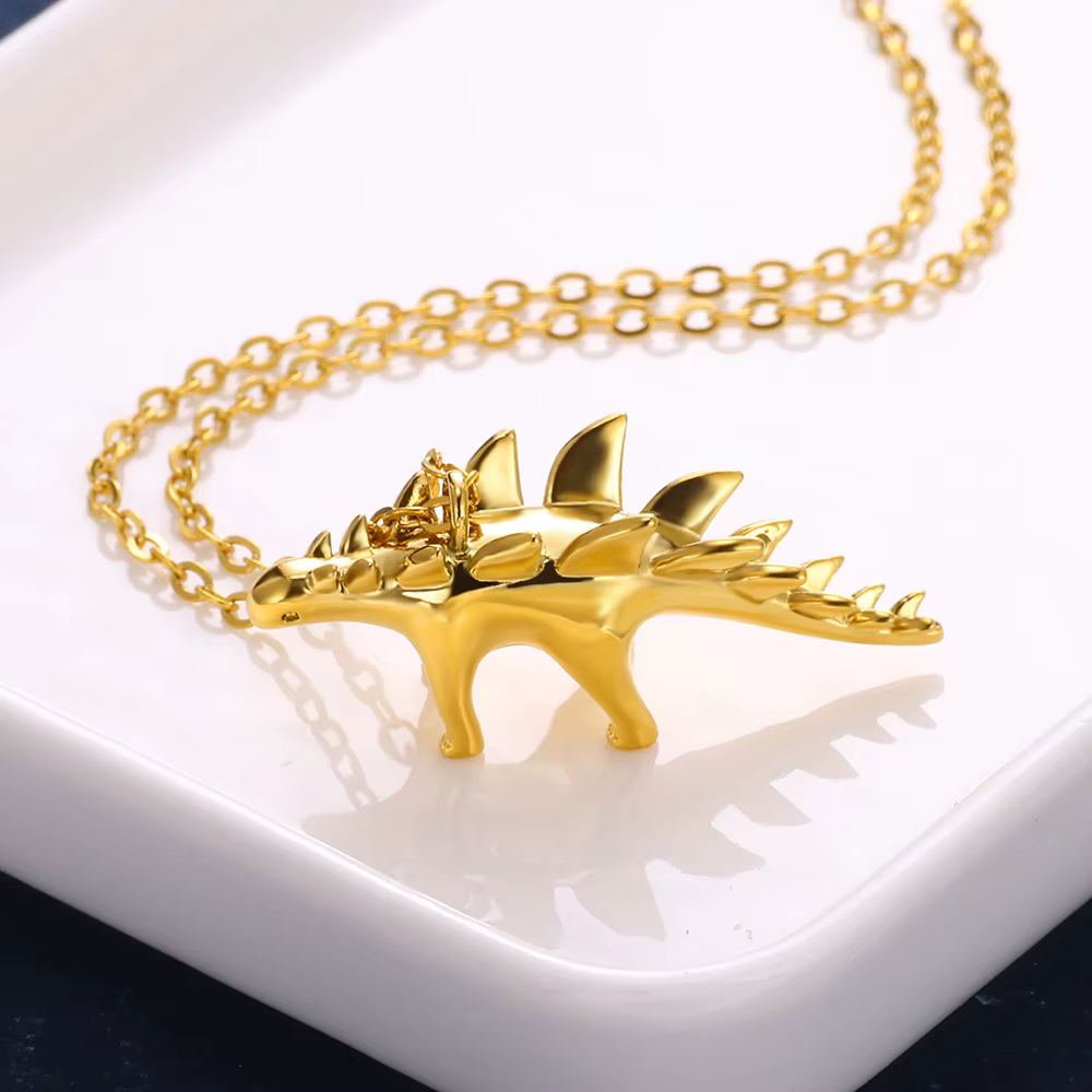 Collier Dinosaure Doré - Stégosaure