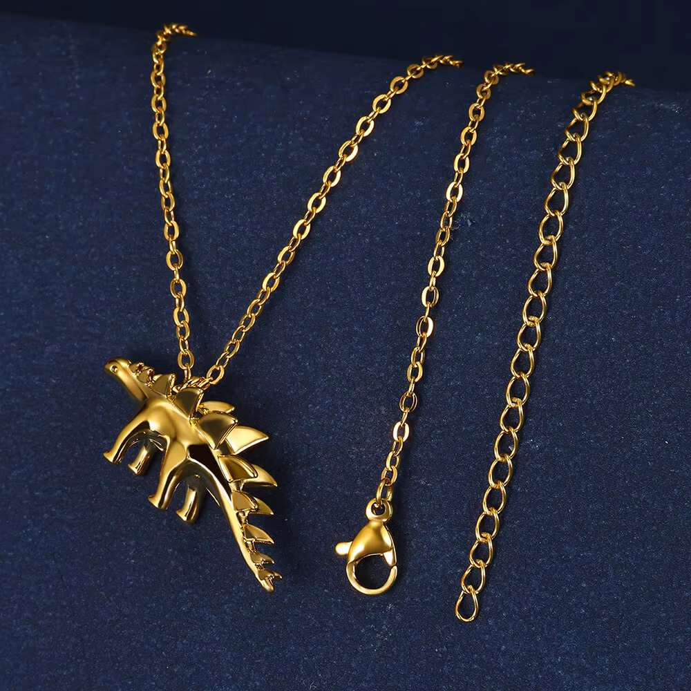 Collier Dinosaure Doré - Stégosaure