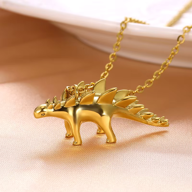 Collier Dinosaure Doré - Stégosaure