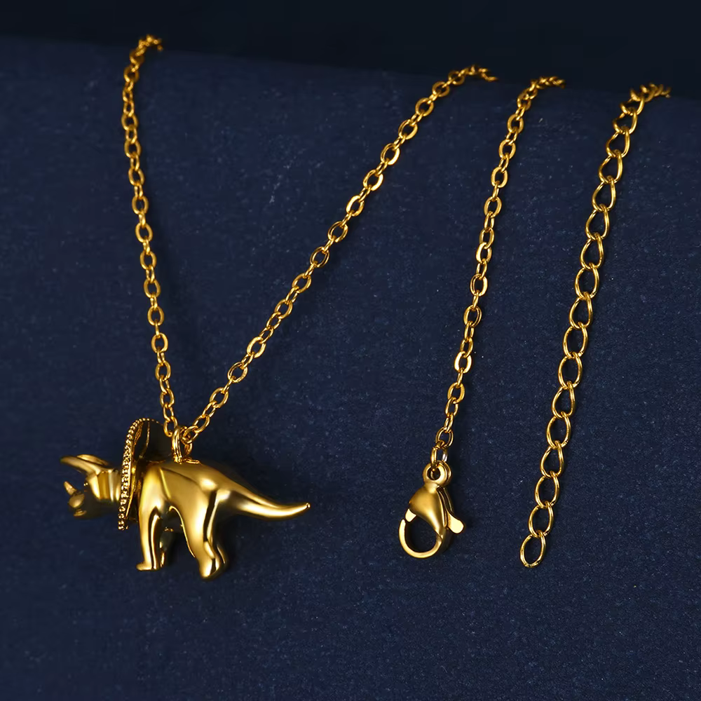 Collier Dinosaure Doré - Tricératops