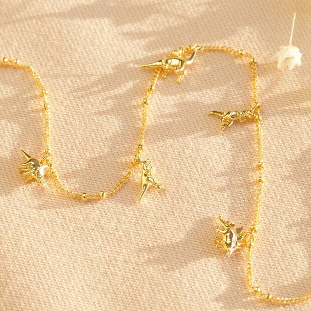 Dinosaur Charm Necklace - Jurassic Elegance in Gold